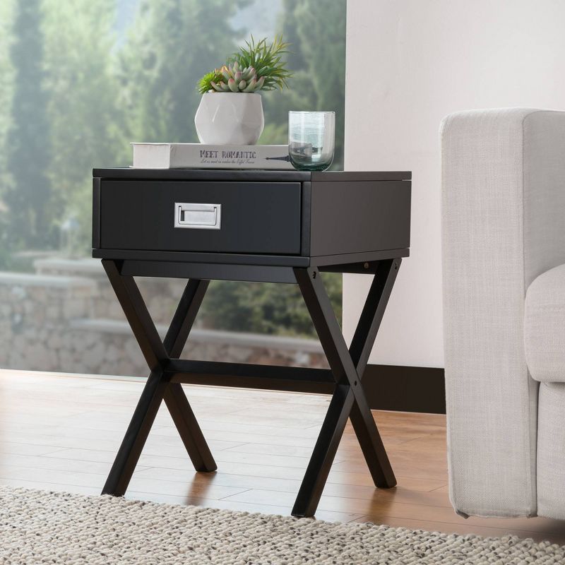 Wooden X-Leg End Table with 1 Drawer Black - Glitzhome