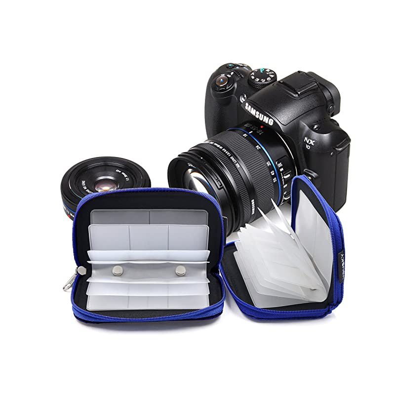 Card Case 22 Slot Zippered Memory Card Holder Memory Card Case Organizer Storage Wallet for Cards Micro Cards CF XC HC MMC Green