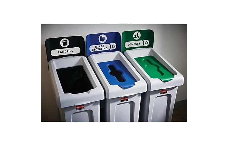 Safco At-Your-Disposal Recycling Center Polyethylene Three 28gal Bins Black 9798BL