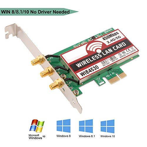 Dual Band 450Mbps Wireless PCI-E Express Card WiFi Network Adapter Card Support Dual Band (2.4GHz 450Mbps or 5GHz 450Mbps) with 3PCS Antenna for Win7/Win8/Win10 - WIE4530