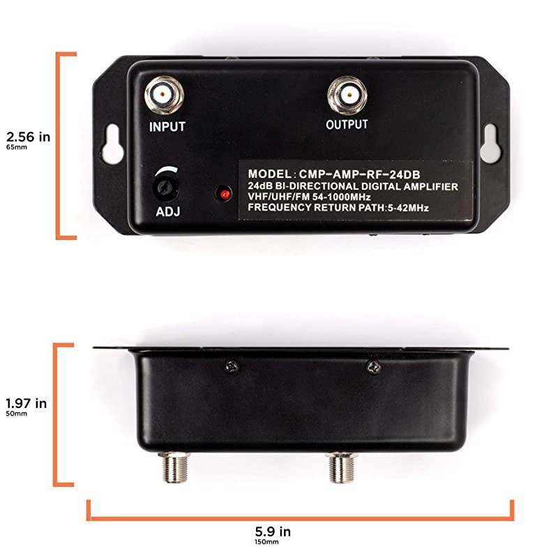 Distribution Amplifier - Digital TV Antenna Booster Signal Amplifier, Adjustable Boost/Gain, NTSC, ATSC, FM, UHF, VHF - 1000 MHz - Includes RG6 Coaxial Cable