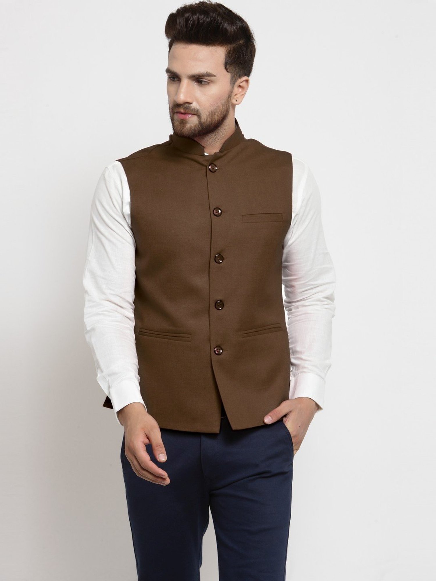 Treemoda Chocolate Brown Regular Fit Nehru Jacket