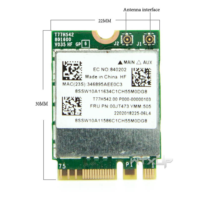 Plugadget BCM943162ZP 802.11AC WLAN Card 2.4G 5G 433M Wifi + Bluetooth 4.0 NGFF 00JT473 for Lenovo G50-30 45 70 70M Z50-70-75 E455 E555