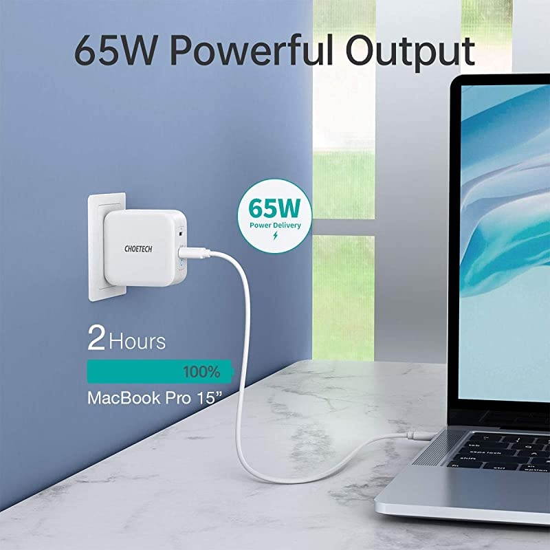 USB C Charger  65W PD 3.0 Fast Charger, GaN Fast Charging USB C Wall Charger 2-Port Portable Charger Adapter for MacBook Pro Air iPad Pro iPhone 11 Pro Max SE Nintendo Galaxy and More