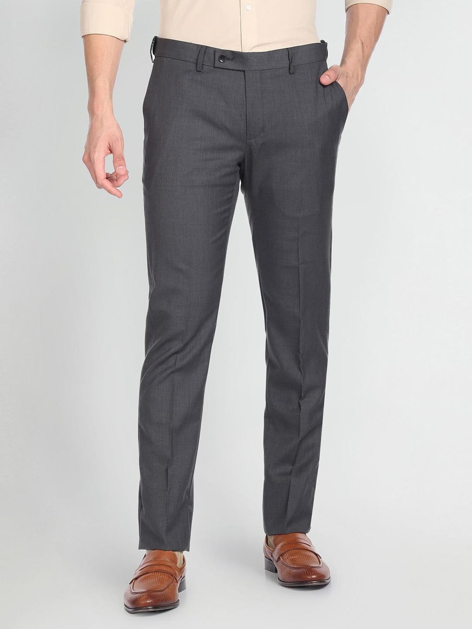 Arrow Grey Regular Fit Trousers
