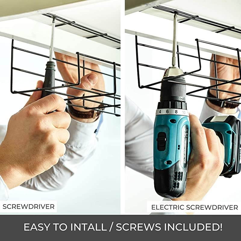 Desk Cable Tray Super Sturdy Cable Organizer for Wire Management Metal Wire Cable Tray for Office Studio and Home Black Cord Basket Set of 2X 16 Standing Desk Cable Management Basket