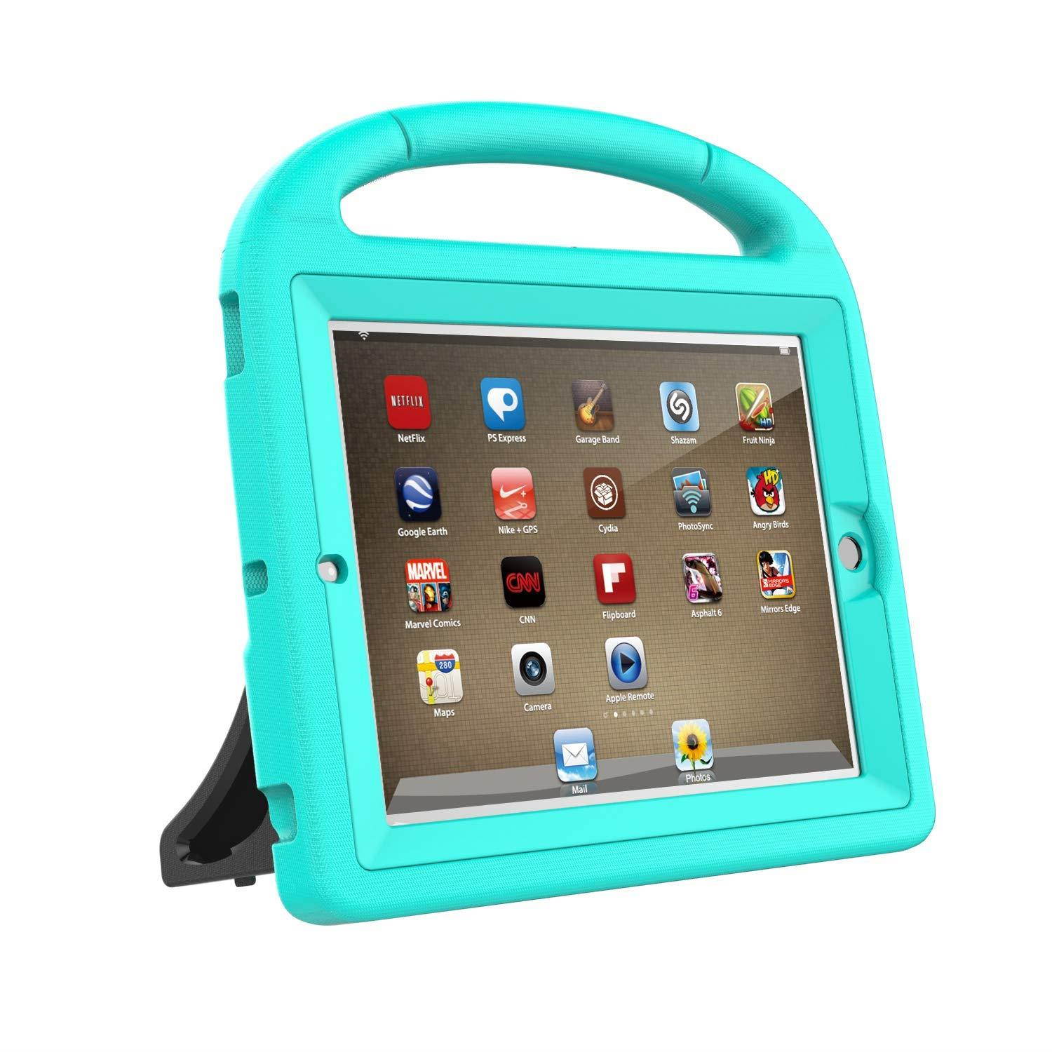 AVAWO Kids Case Built-in Screen Protector for iPad 2 3 4 - Shockproof Handle Stand Kids Friendly Compatible with iPad 2nd 3rd 4th Generation (Turquoise)