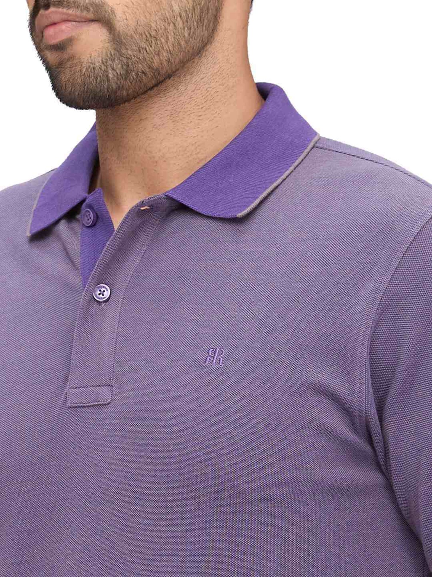 Raymond Violet Slim Fit Self Pattern Polo T-Shirt