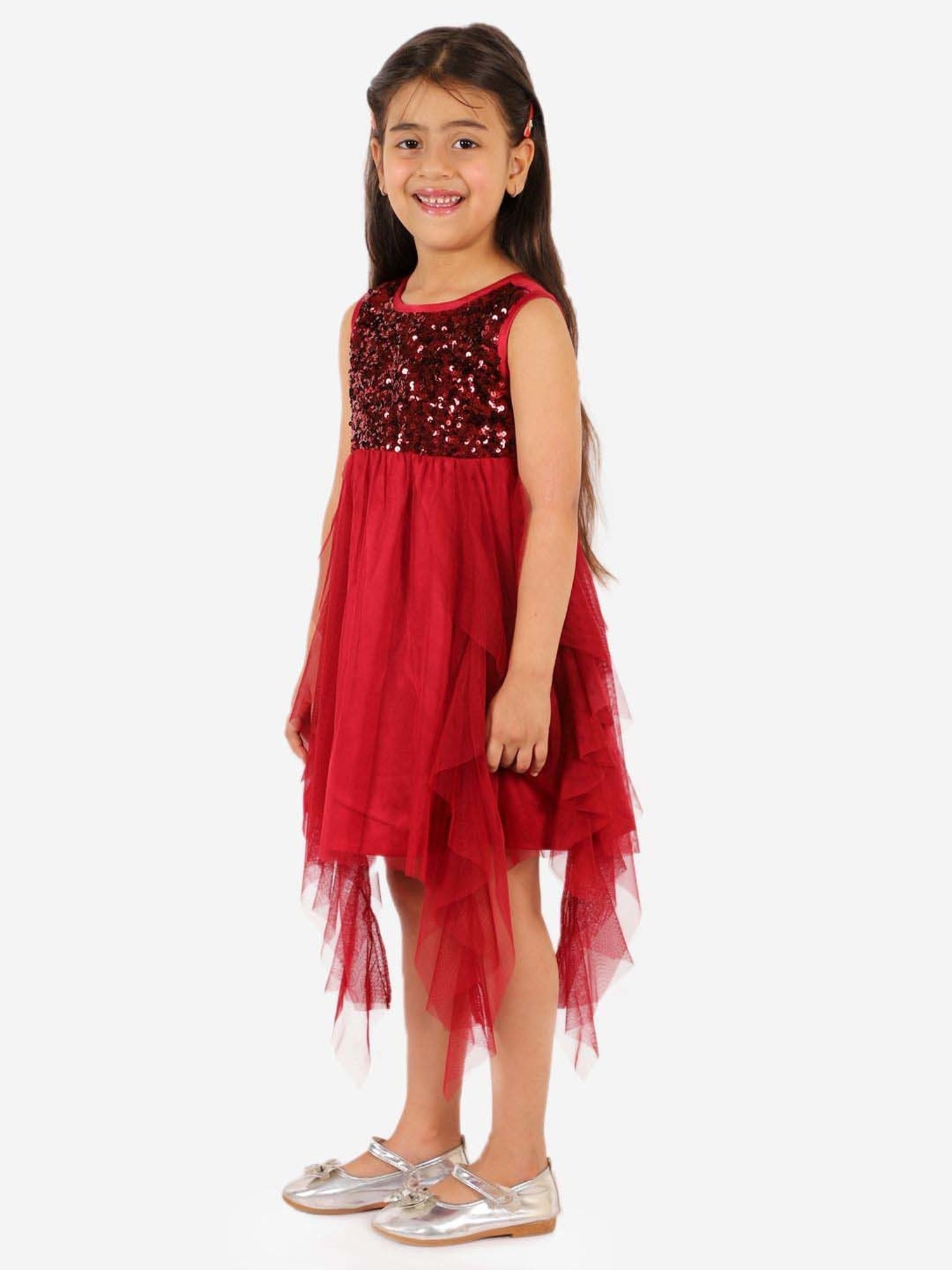 KidsDew Maroon Sequence Dress