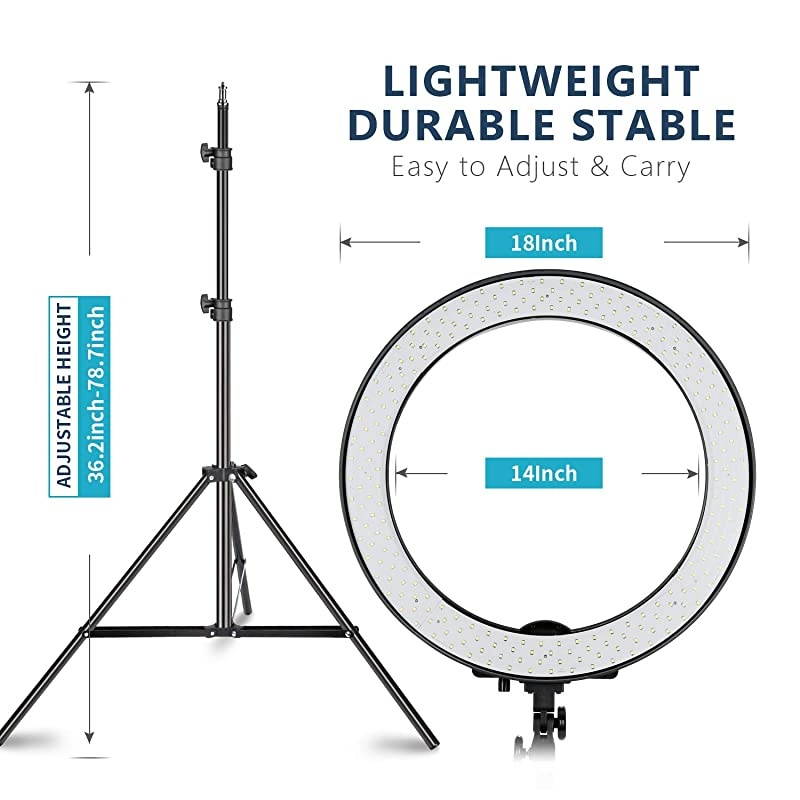 18inch SMD LED Ring Light Dimmable Lighting Kit with 787inch Light Stand Filter and Hot Shoe Adapter for Camera Photo Studio LED Lighting Portrait YouTube Video Shooting No Carrying Bag