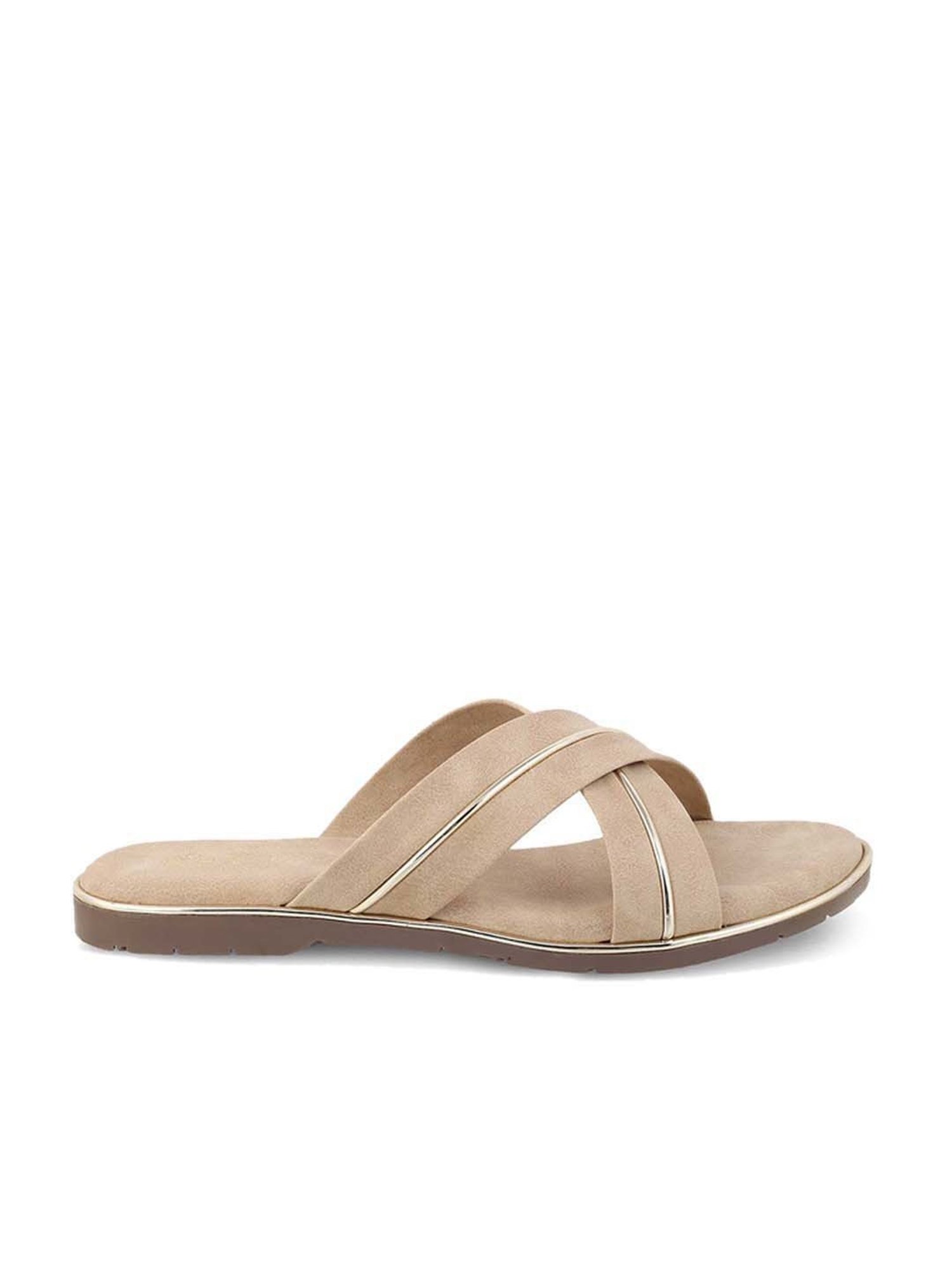 Tresmode Women's Beige Cross Strap Sandals