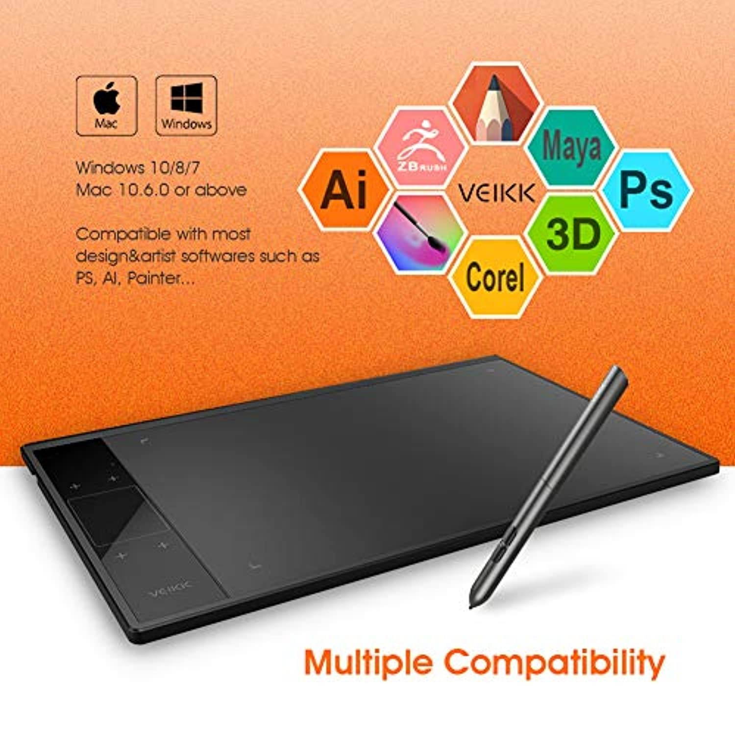 Drawing Tablet VEIKK A30 10x6 Inch Pen Tablet with Pressure Sensitivity 8192 Levels Battery Free Pen for Digital Drawing with Artist Glove (VEIKK-A30)