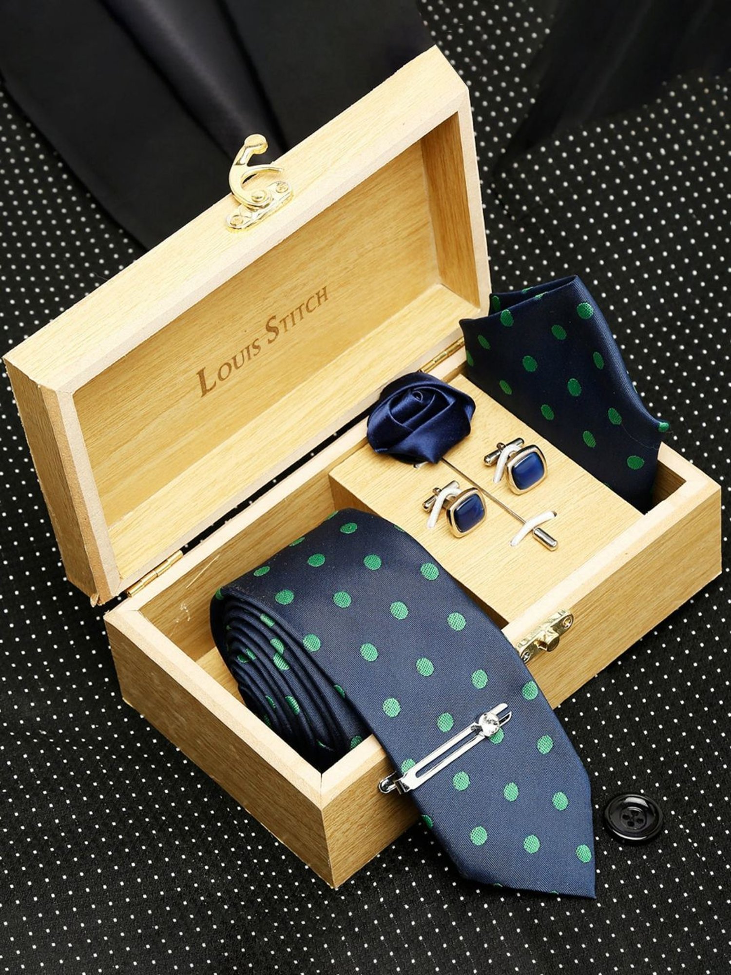 Louis Stitch Blue Embroidered Necktie Gift Set - Set of 5