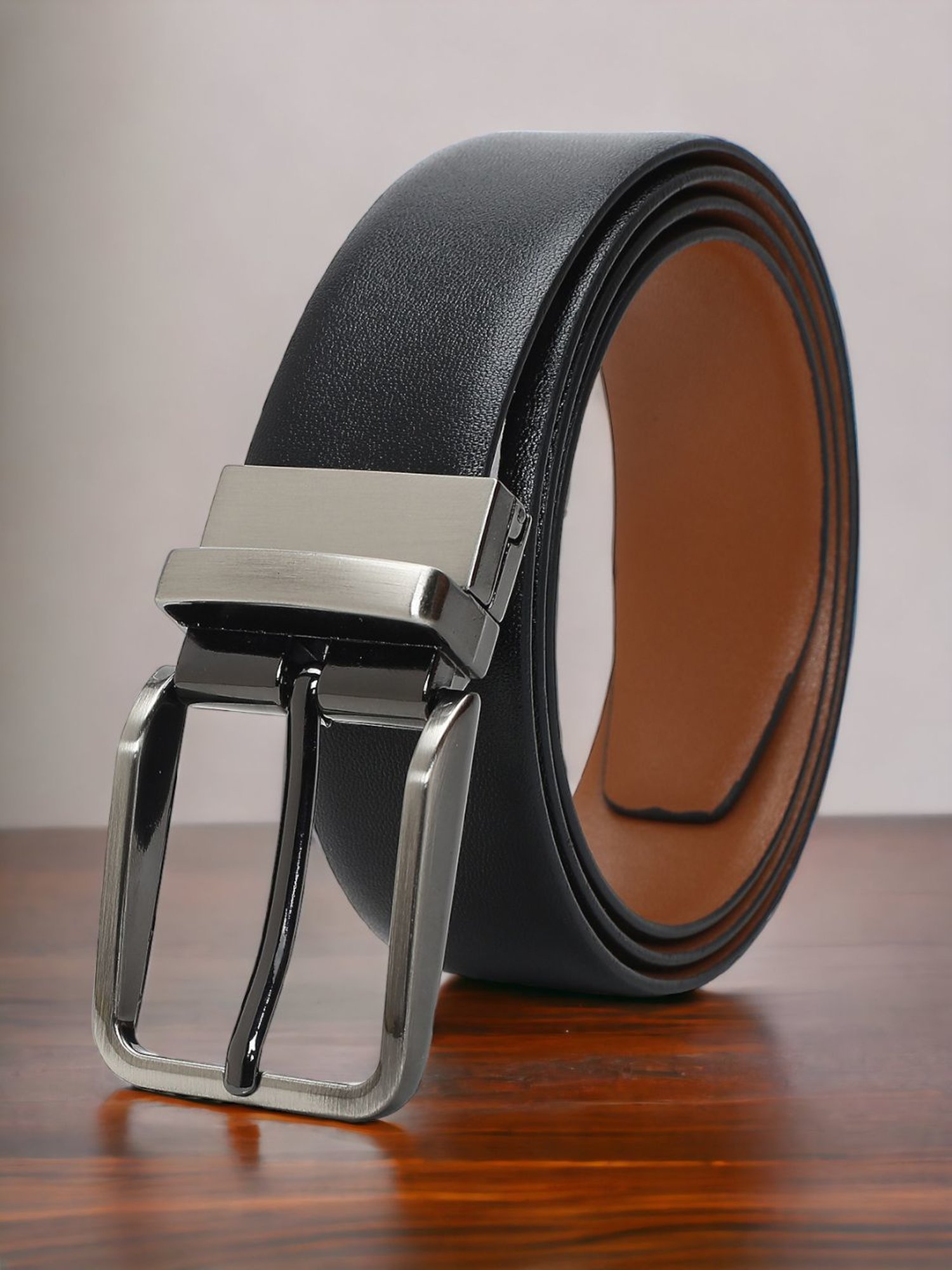 Crusset Black Leather Formal Belt for Men