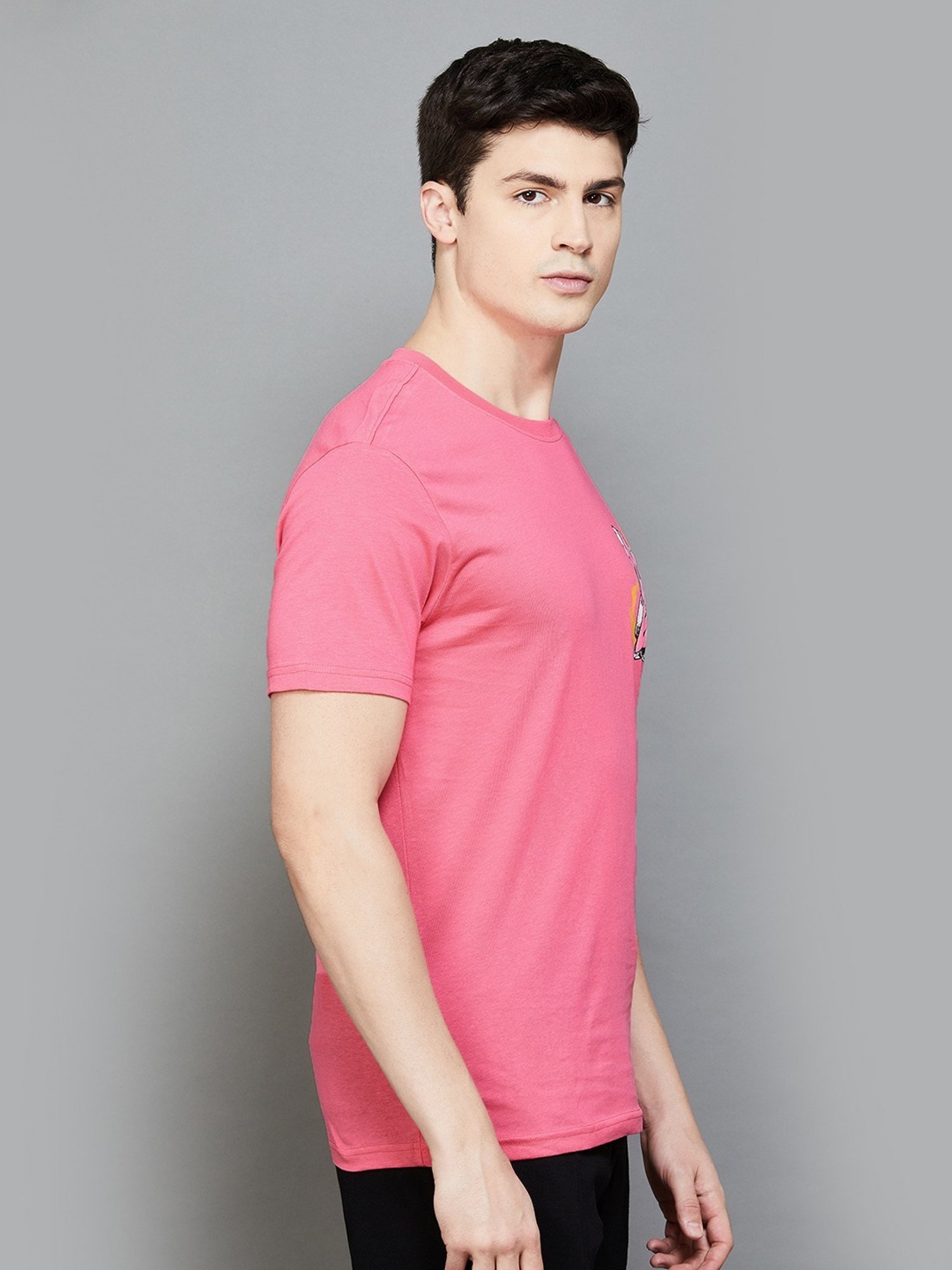 Forca by Lifestyle Pink Cotton Regular Fit Printed T-Shirt