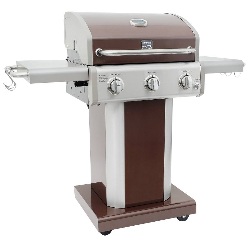 Kenmore 3-Burner Pedestal Grill with Foldable Side Shelves 4030400LD-MO Mocha