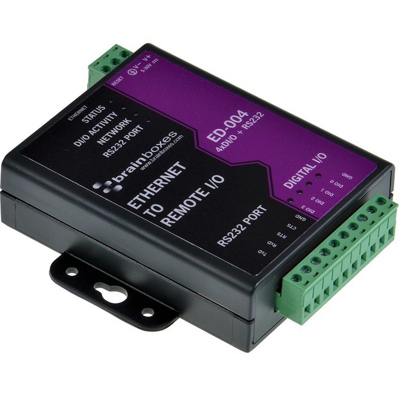 Brainboxes - Ethernet to 4 Digital IO and RS232 Serial Port - 1 x Network (RJ-45) - 1 x Serial Port - Fast Ethernet - Rail-mountable