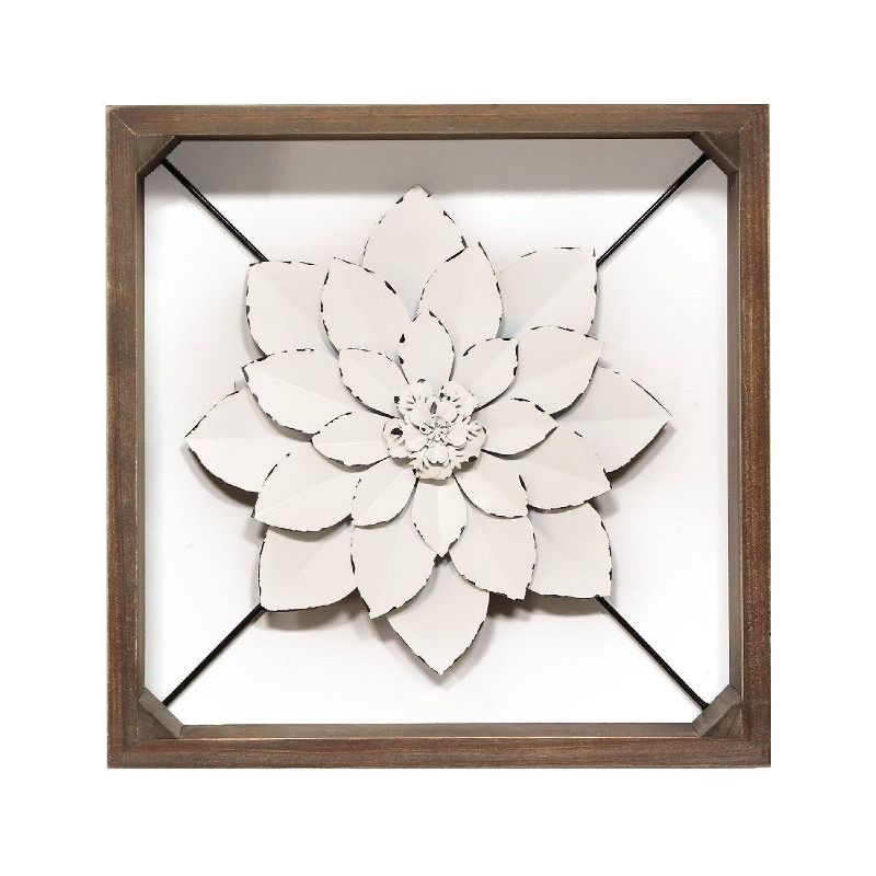 15.75" Framed Metal Flower White - Stratton Home Décor