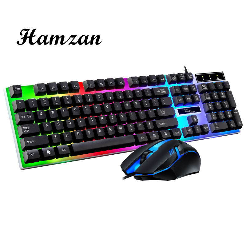 Keyboard and mouse set-wired USB gaming mouse and keyboard with rainbow LED light, suitable for PC laptop backlit keyboard and mouse set