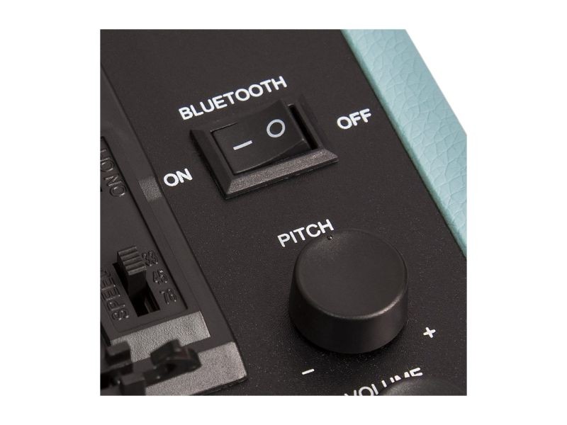 Turntable Record Player Speaker Portable Vinyl Player 3 Speed Dust Free Suitcase Autostop RCA Output AUX Input Headphone Jack BeltDriven Extra Stylus Free Audio Cable 9W Teal