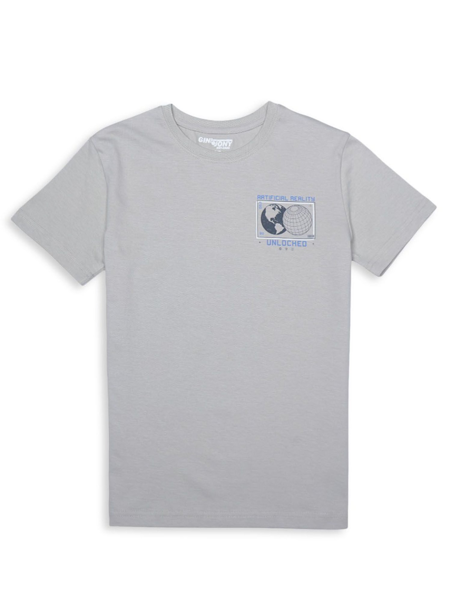 Gini & Jony Kids Grey Solid T-Shirt