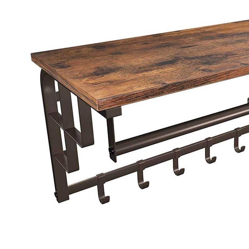 Metal Framed Wall Mounted Coat Rack with One Storage Shelf Brown and Black - Benzara