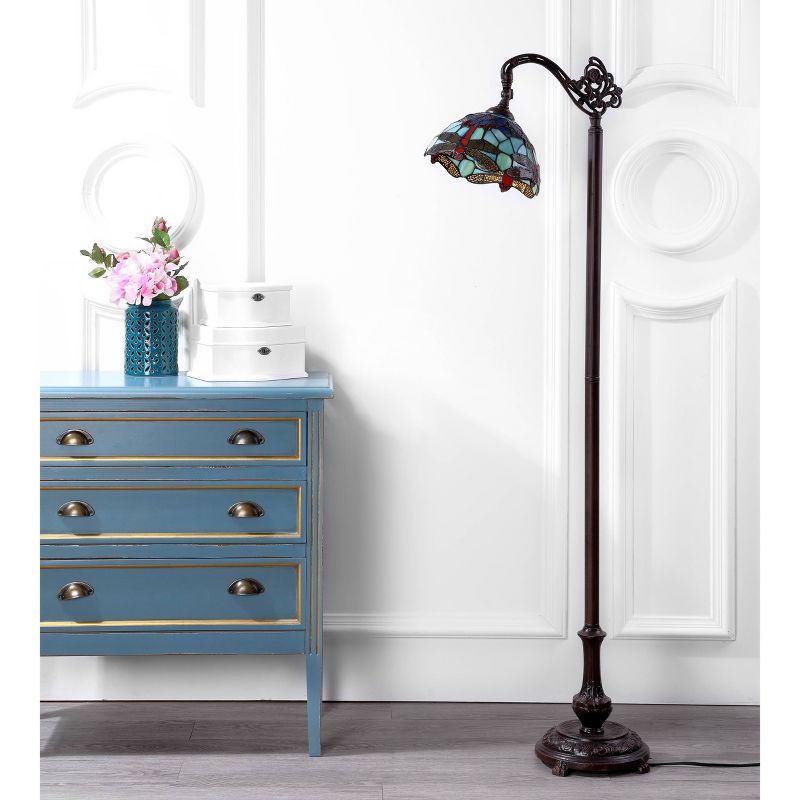 60" Dragonfly Tiffany Style Arched Floor Lamp (Includes LED Light Bulb) Bronze - JONATHAN Y