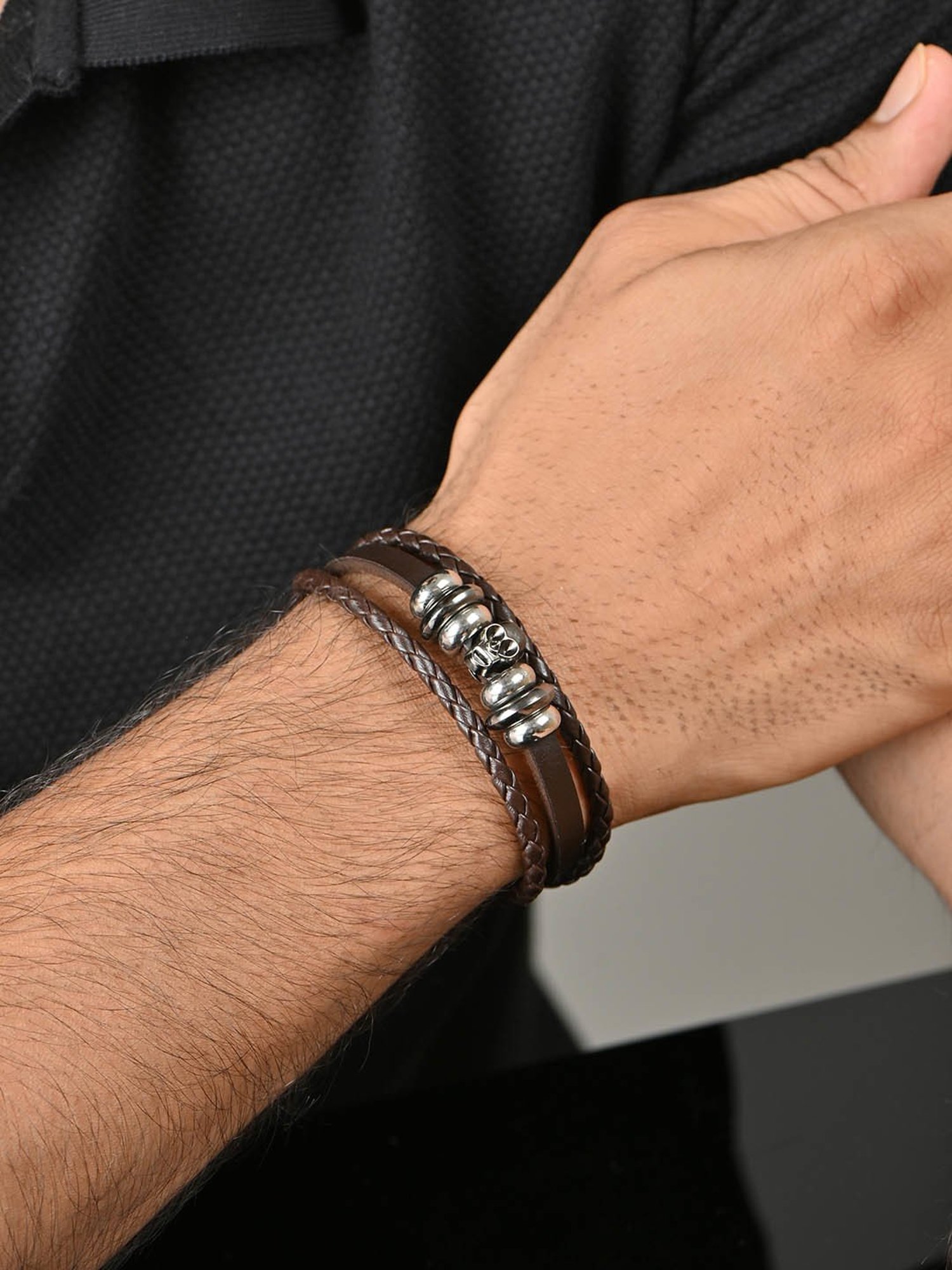 The Bro Code Brown Skull Single Faux Leather Bracelet for Men