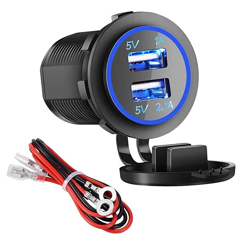 USB Charger Socket Power Outlet 1A amp 21A for Car Boat Marine Mobile with Wire Fuse DIY Kit 31ABlue