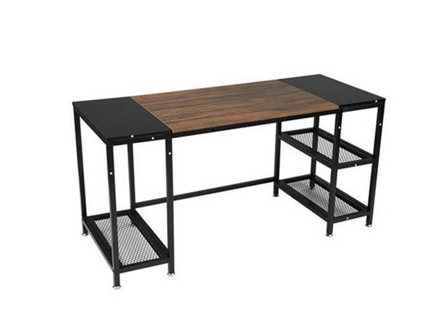 Computer Desk for Home Office,Laptop Desk with Metal Drawer,Industrial Study Writing Table with Storage Shelves,Simple Table with Splice Board,59 inches,Brown and Black,GT188