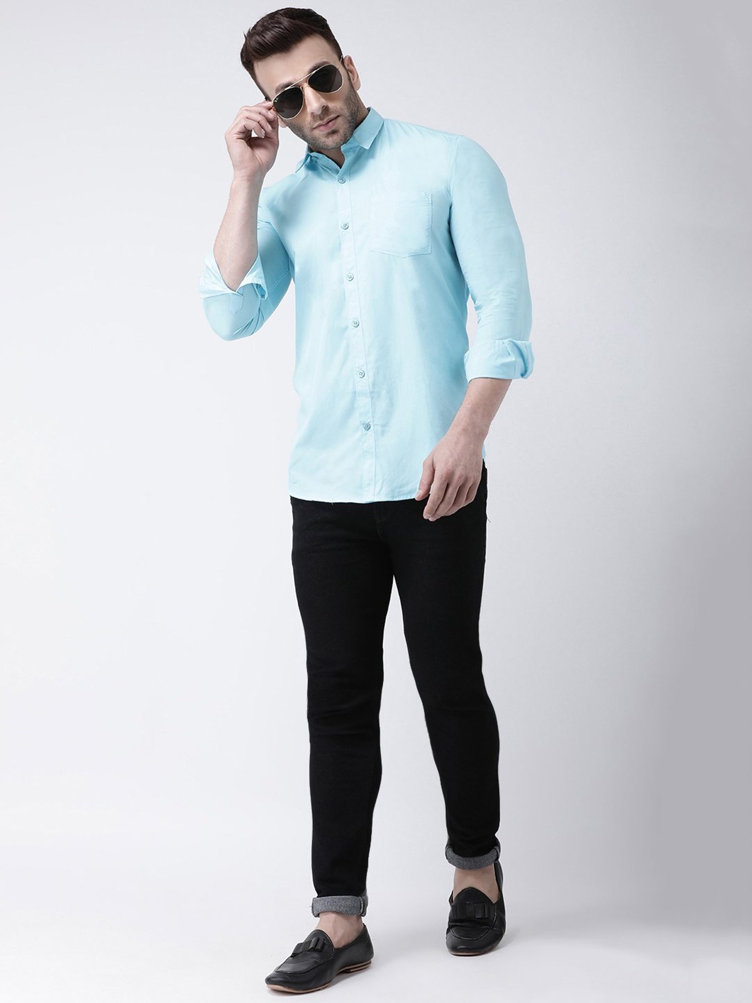 Hangup Plus Sky Blue Slim Fit Pure Cotton Shirt