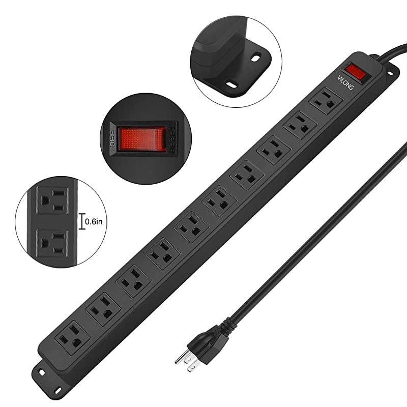 Outlets Power Strip 82 Ft 14AWG Cord Straight Plug for Commercial Industrial School and Home15A 125V 1875W Black