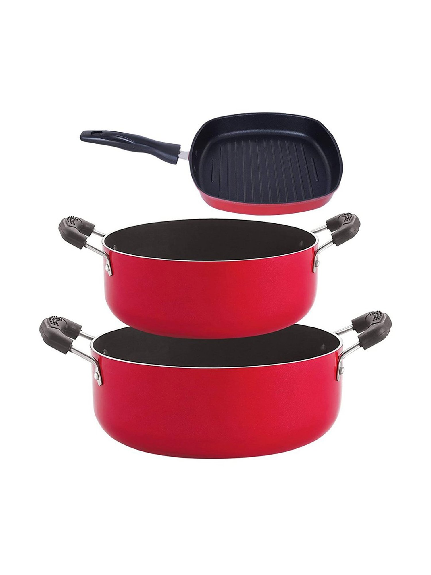 Nirlon Red Aluminium Non-Stick Coating Cookware Set of 3