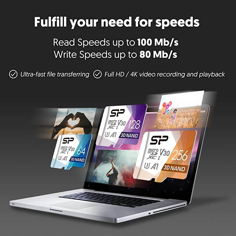 Power 64GB Superior Pro Micro SDXC UHSI U3 V30 4K A1 High Speed MicroSD Card with Adapter