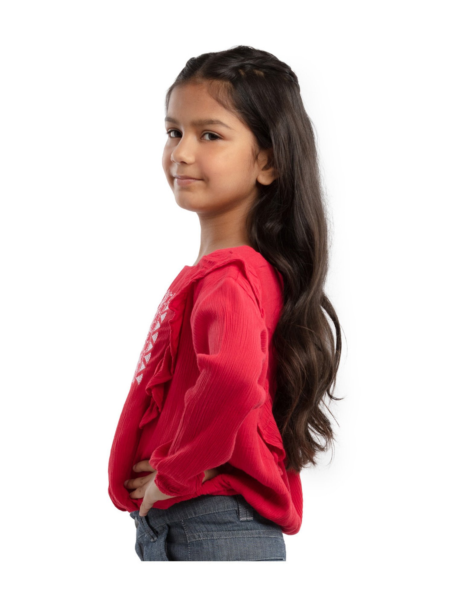 Under Fourteen Only Kids Red & White Embroidered Full Sleeves Top