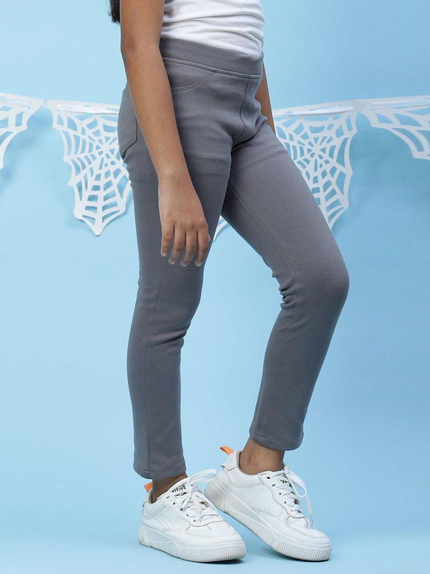 BIBA Girls Grey Regular Rise Jeggings