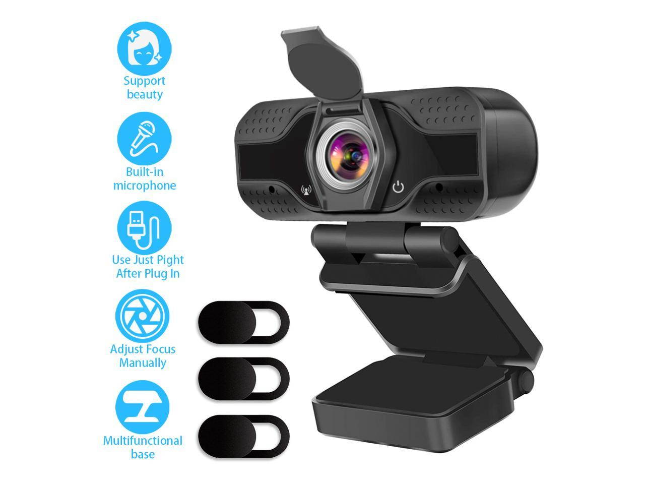 Webcam with Microphone, 1080P HD USB Web Camera, Plug and Play for PC, Laptop, Computer, Desktop, for Live Streaming, Video Call, Conference, Online Classes - Auto Light Correction, Manual Focus