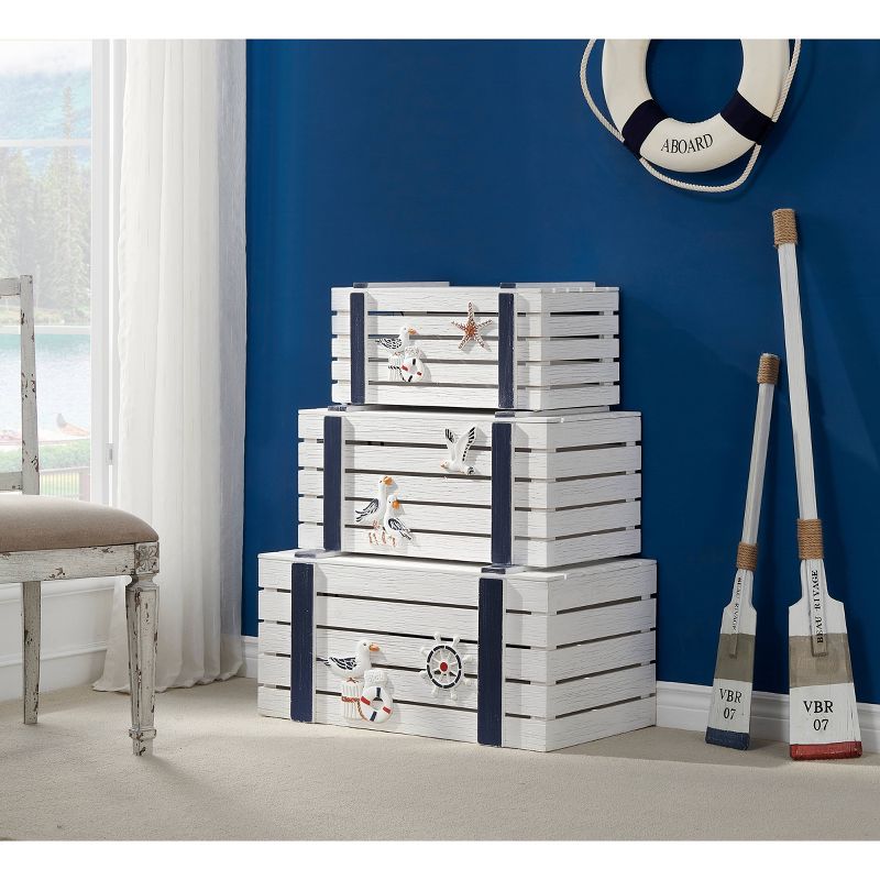 Set of 3 Roanne Nesting Trunks White - Treasure Trove Accents