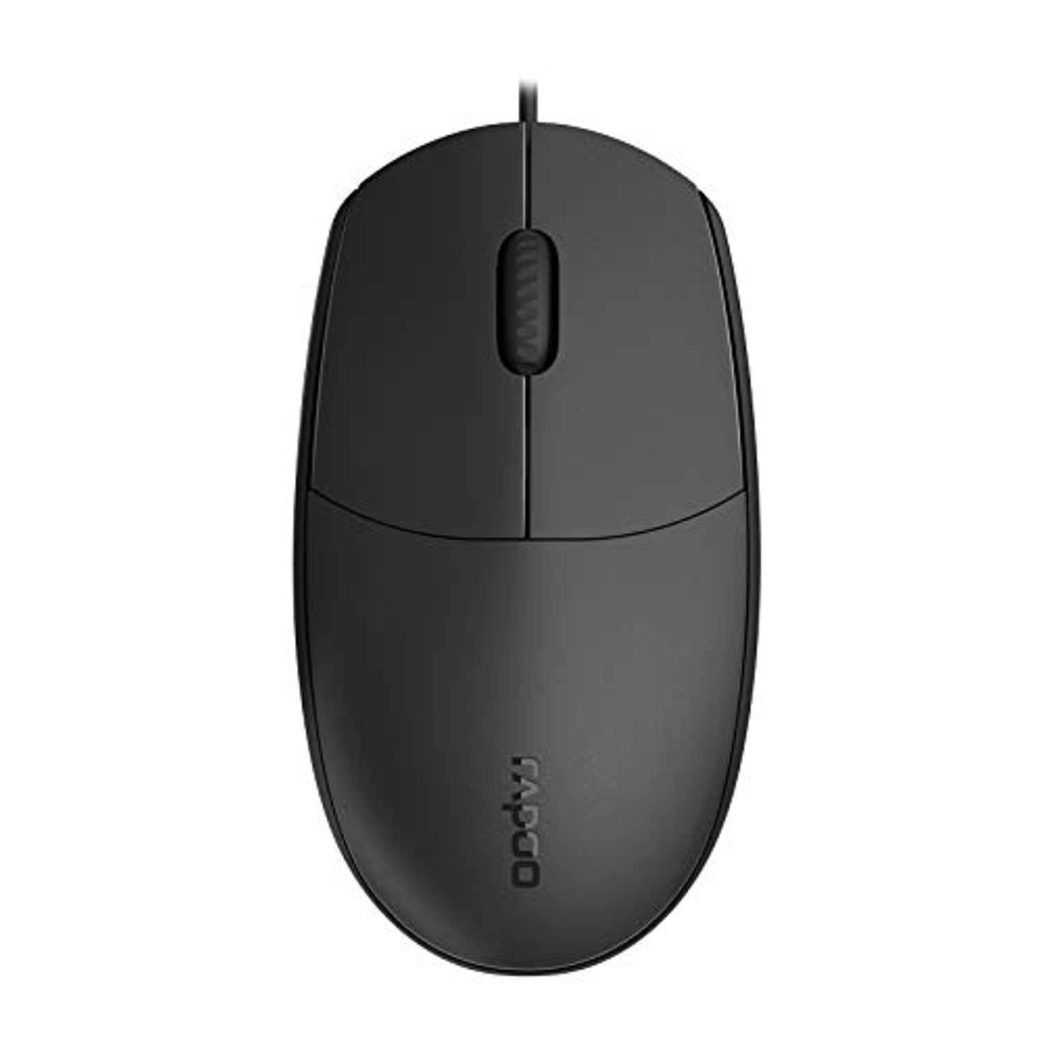 rapoo n100 wired mouse - corded usb mouse for mac or windows pc laptop/desktop, for right or left hand use, black