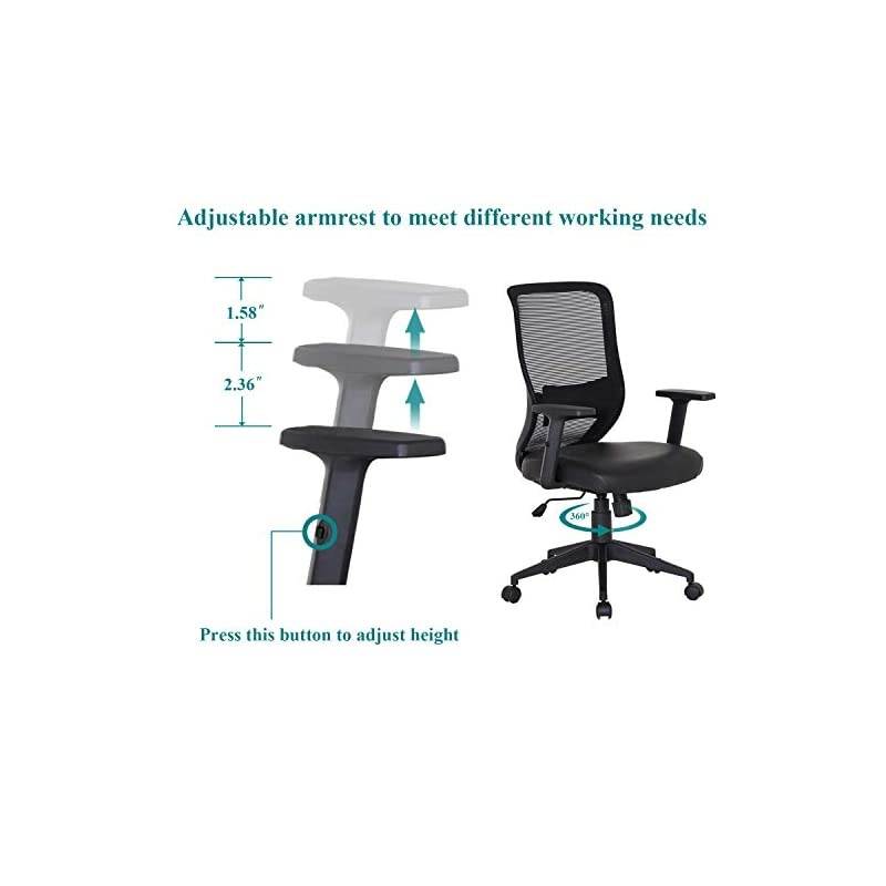 Office Computer Desk Chair with PU Padded Seat Cushion, Adjustable Armrest, Ergonomic Lumbar Support for Task Work, Black