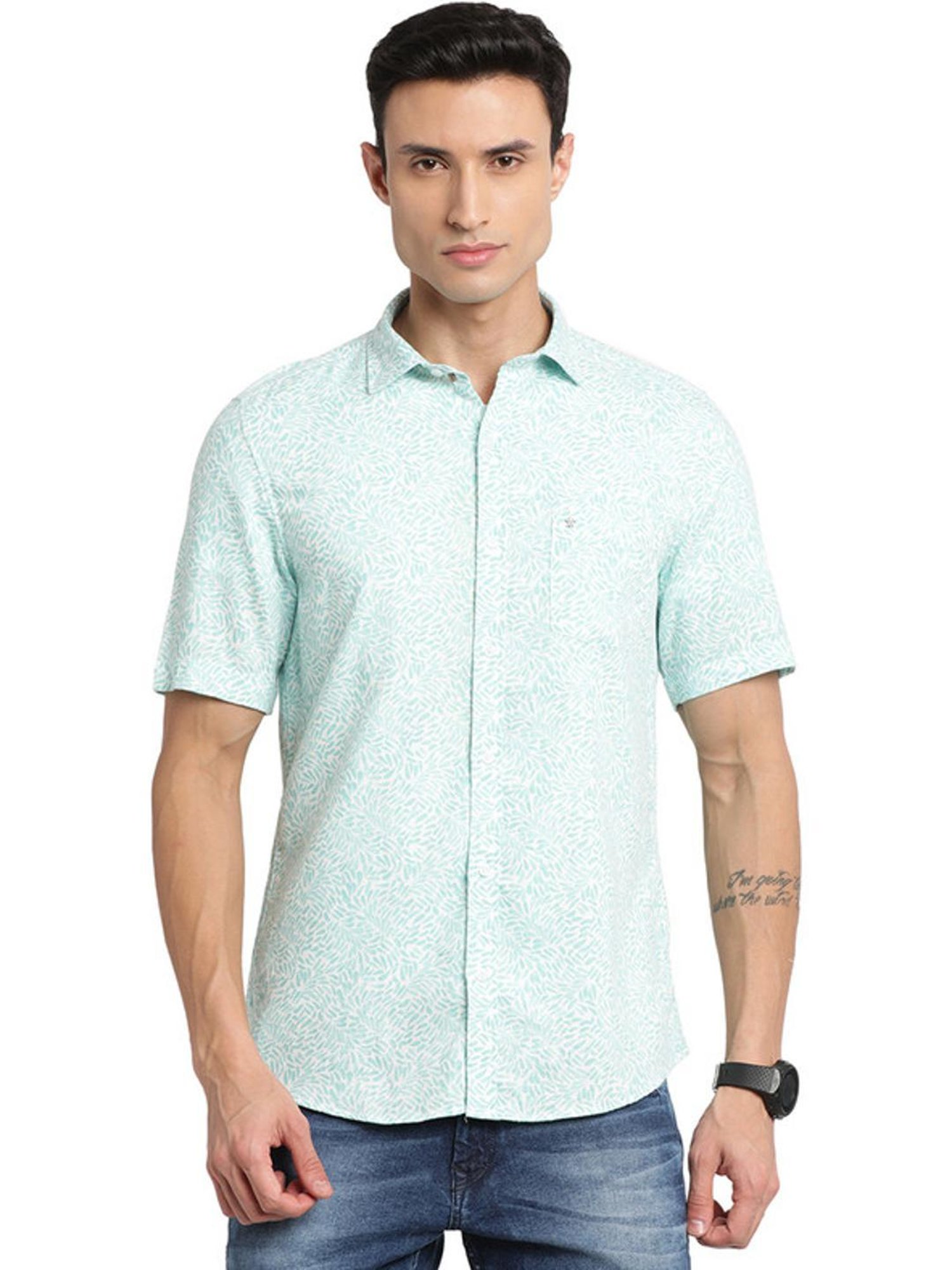 Kuons Avenue Cobalt Blue Slim Fit Denim Shirt