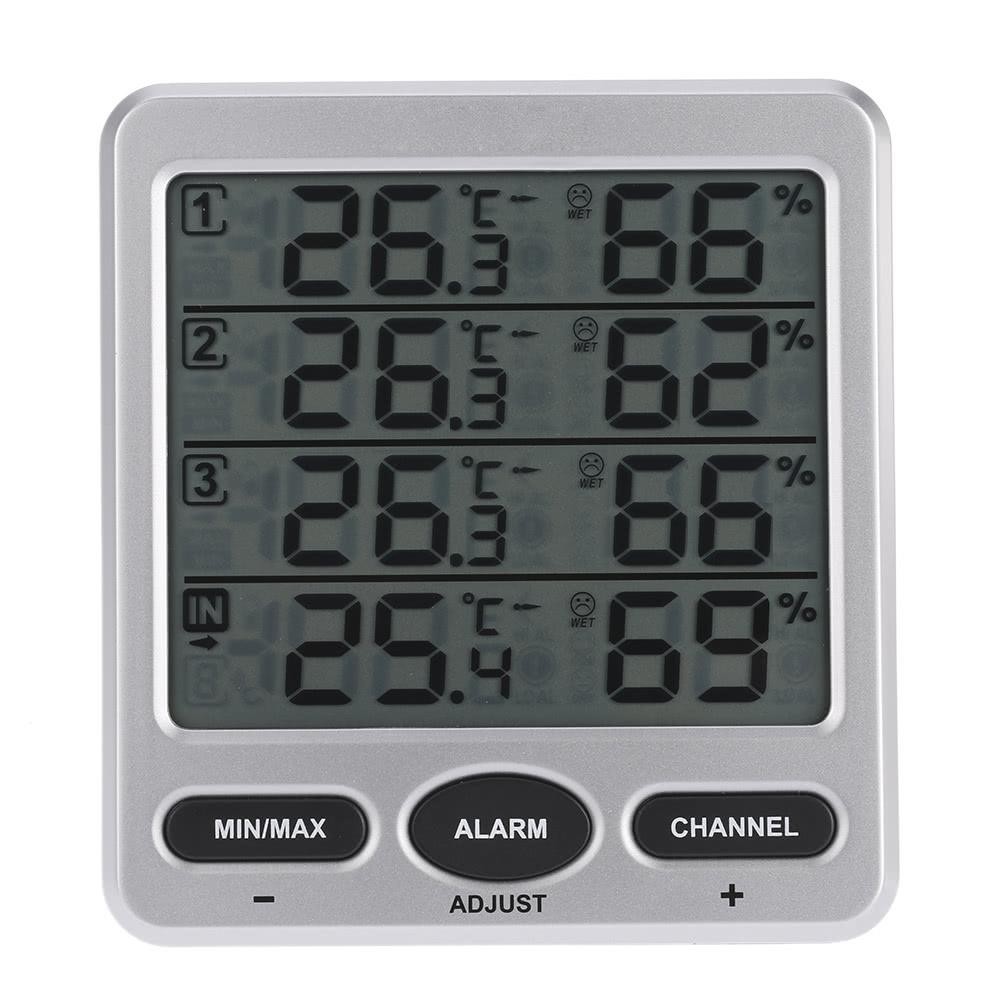 LCD Digital 433MHz Wireless 8-Channel Indoor/Outdoor Thermo-hygrometer with Three Remote Sensors Thermometer Hygrometer Comfort Level Alarm Function