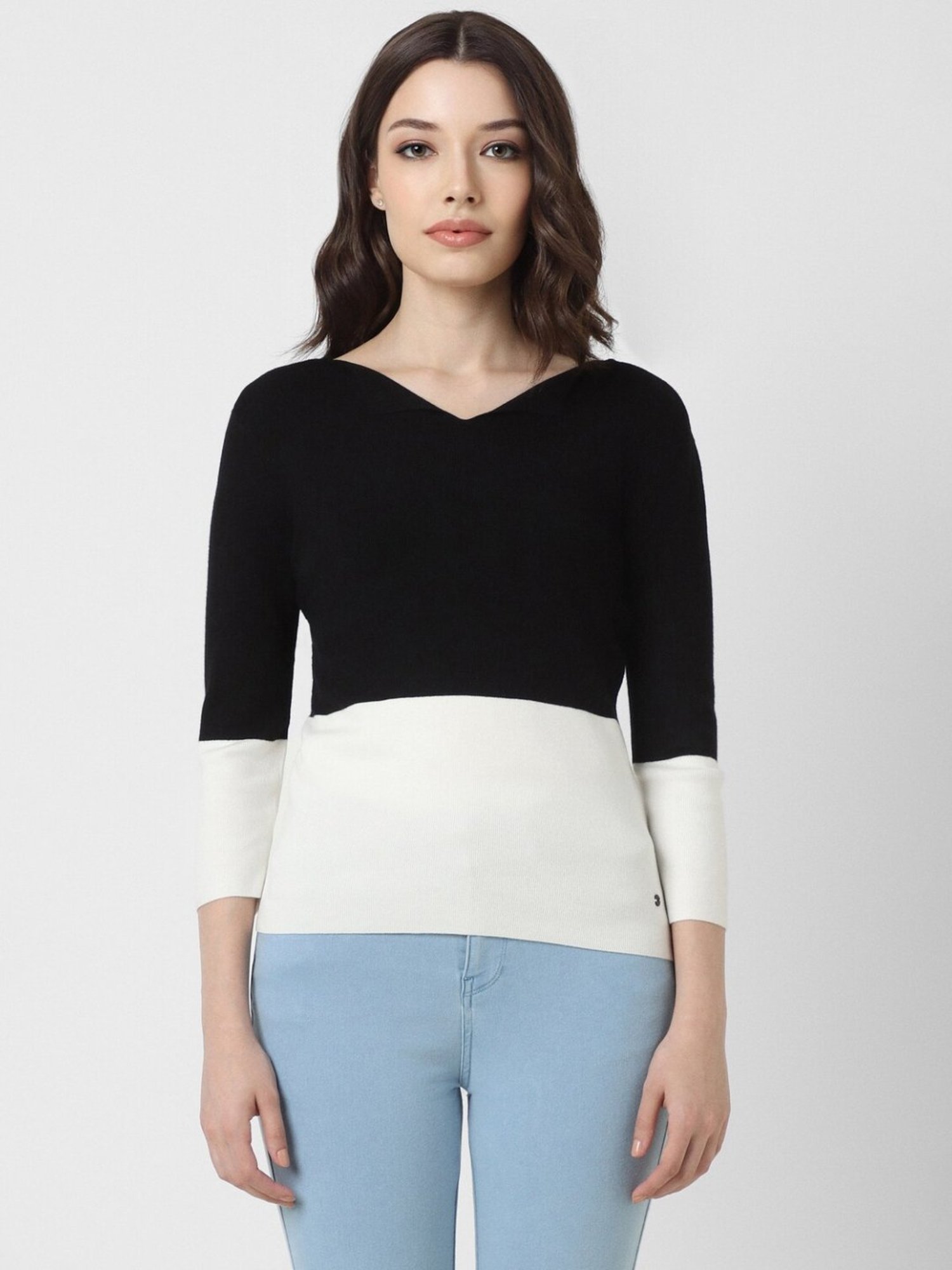 Van Heusen Black & White Color-Block Top