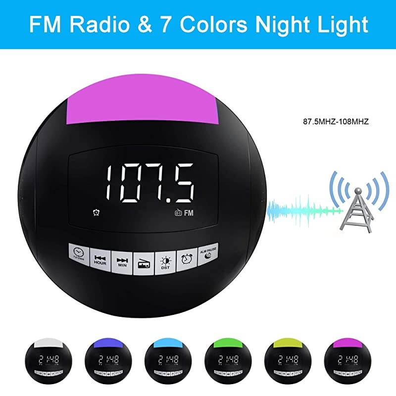 Digital Alarm Clock FM Radio7 Colors LED Night LightDual USB Chargers1224HDSTWhite Digits with Dimmer SnoozePlug in Battery OperatedDesign for Adults Kids Heavy Sleeper Elderly Bedroom