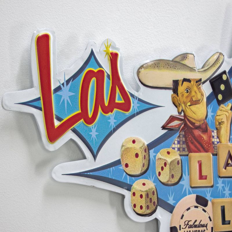 Las Vegas Lady Luck Embossed Metal Sign Sky Blue/Red - Crystal Art Gallery