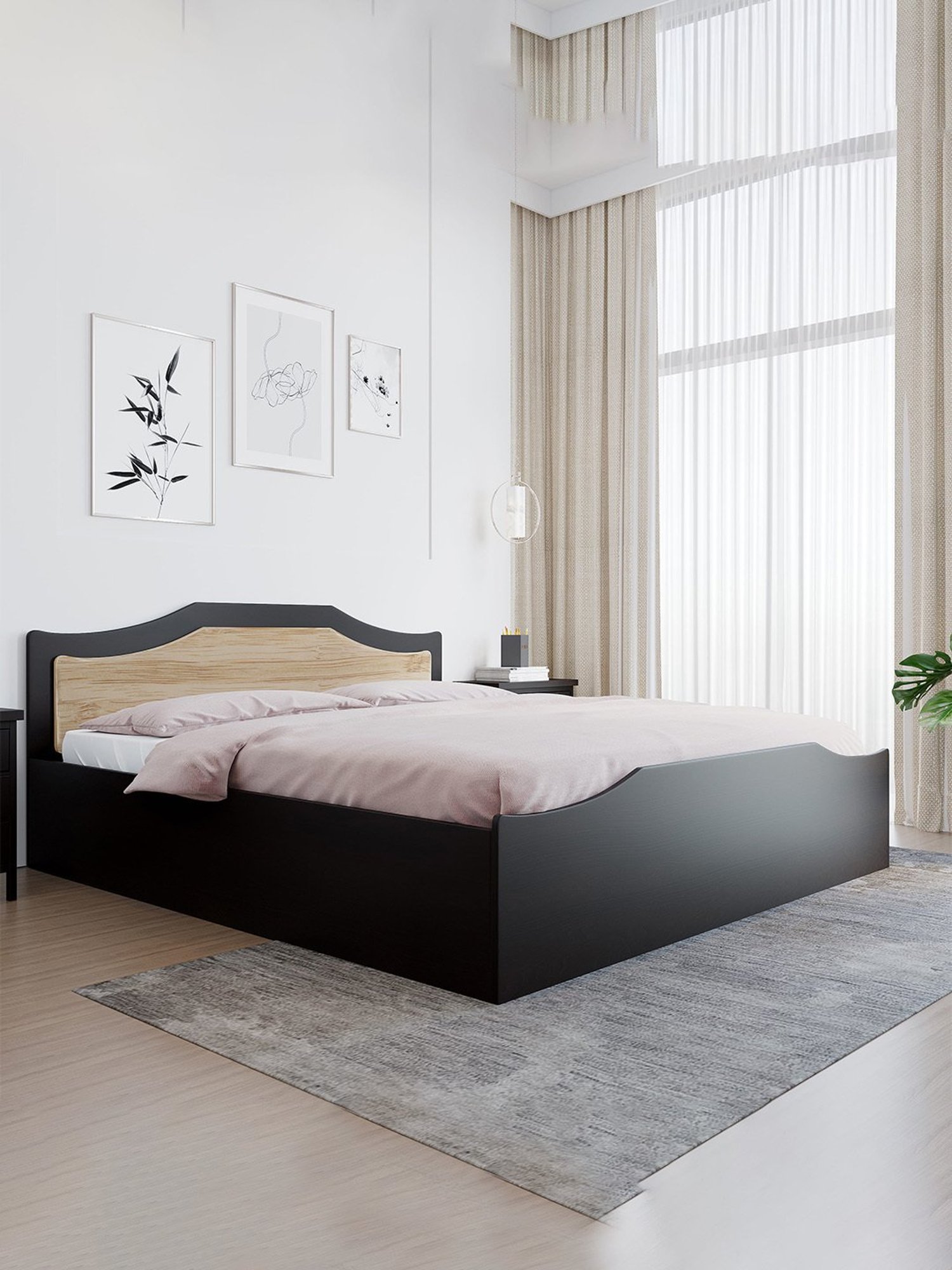 Nilkamal Willy Black Engineered Wood King Bed with Storage