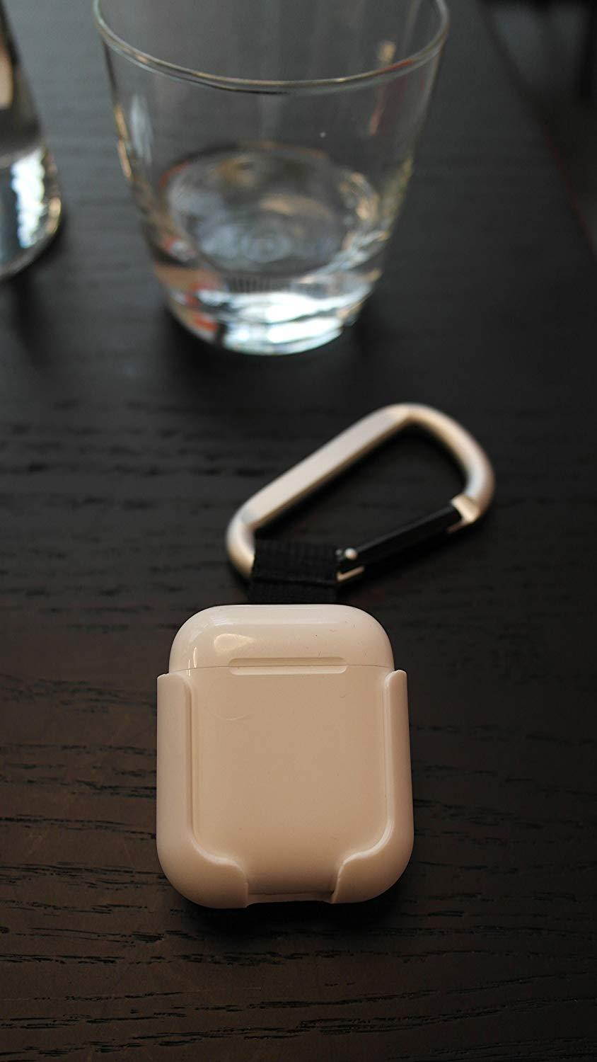 NEW-EARBUDi Clip Case for Apple AirPods | Built in clip Attaches to Belt, Pocket, or Bag | Included Carabineer clips to Most Anything | Included Key Ring Turns your AirPods into a Keychain | White