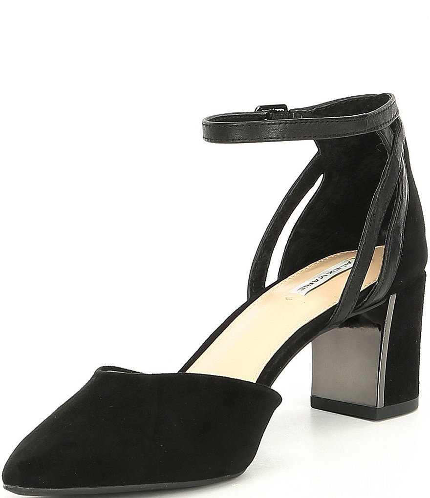 Alex Marie Nelvin Suede Ankle-Strap Block Heel Pumps