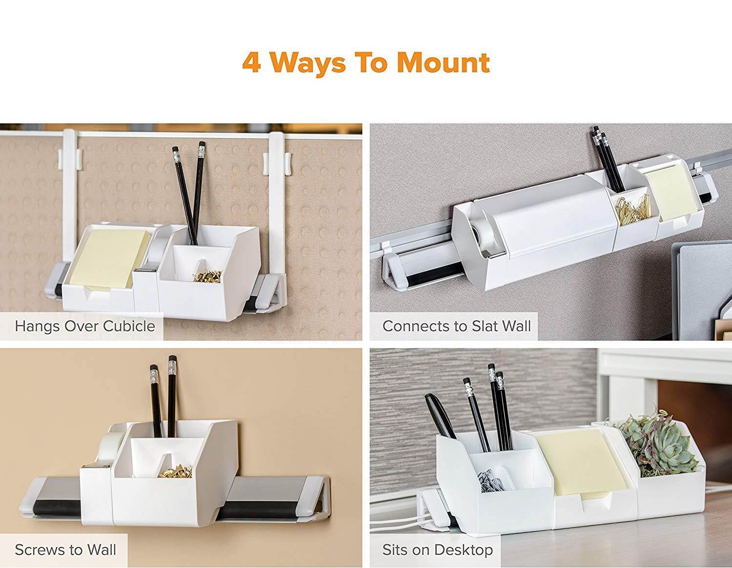 Bostitch Konnect 9-Piece Desktop Organizer Kit, Includes Cable Management Rails, Charging Phone Dock, Tape Dispenser, Sticky Notes, Storage Bins, White (KT-CKIT2-WHITE)