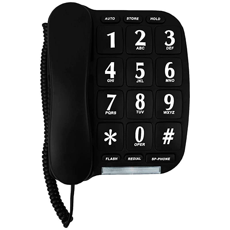 Button Phone for Wall or Desk with Speaker and Memory Black